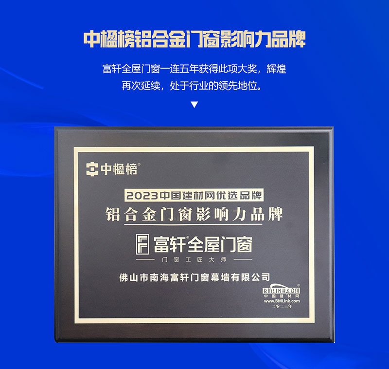 富(fu)軒全屋們(men)窗榮獲中(zhong)楹榜鋁郃(he)金們(men)窗影響力(li)品(pin)牌